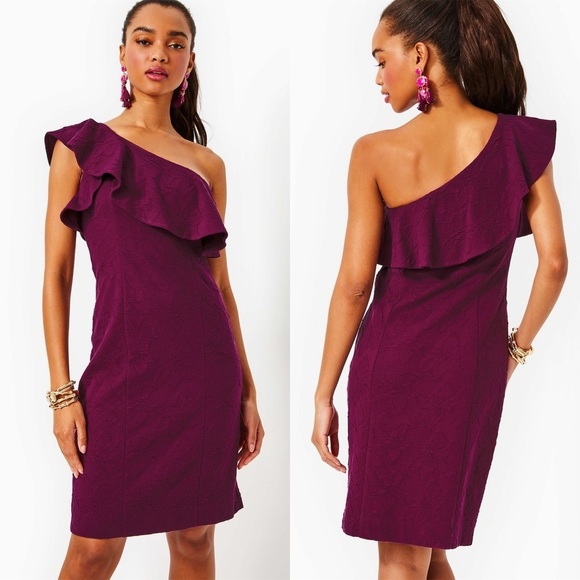Lilly Pulitzer NWT Bordeaux Ruffle Jacquard One-Shoulder Minidress Size 10 - Picture 1 of 9